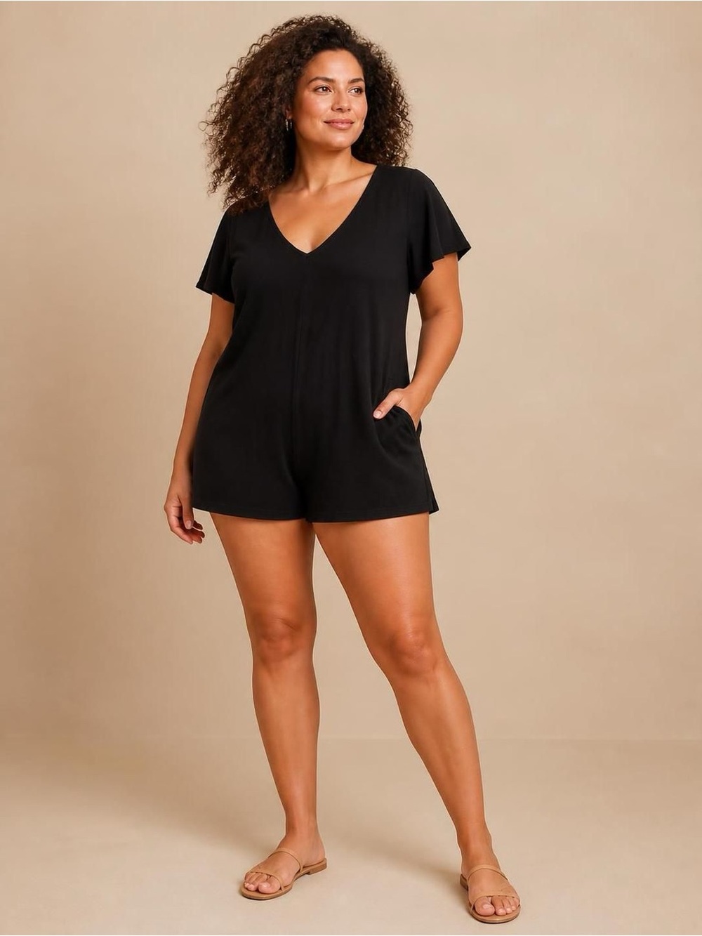 Smash + Tess Black V-Neck Short Sleeve Romper